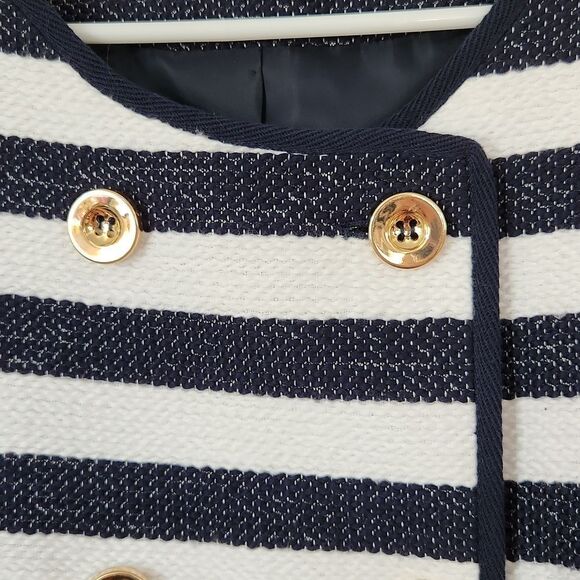 Jones New York Signature Navy White Stripe Double Breasted Cropped Blazer 12 - Picture 2 of 11